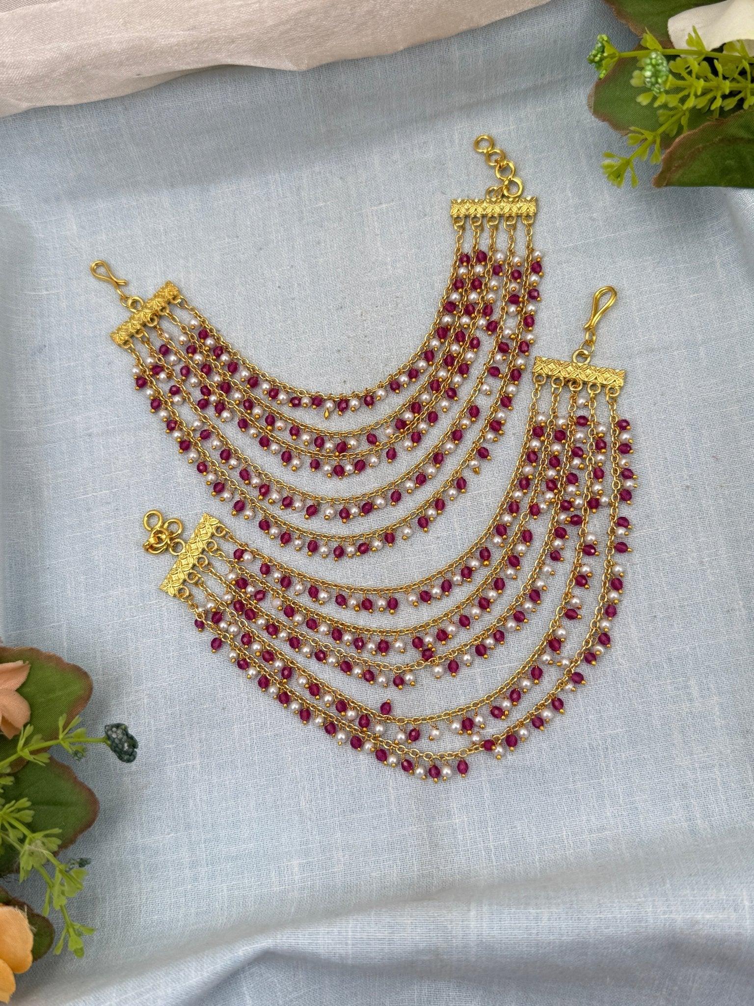 Royal Antique Pearl Beads Maatal Earchain 313 - Mahilas