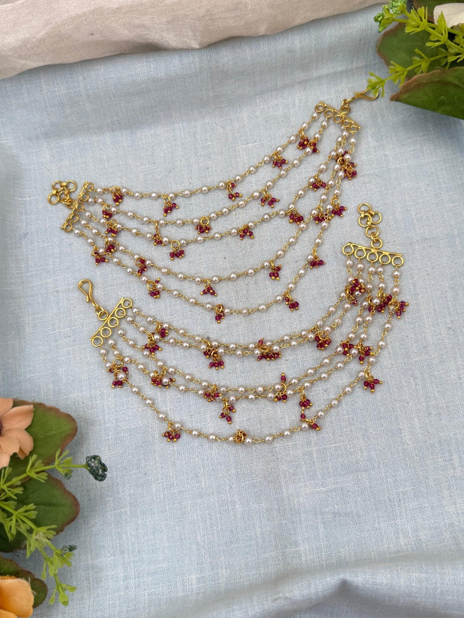 Royal Antique Pearl Beads Maatal Earchain 317 - Mahilas