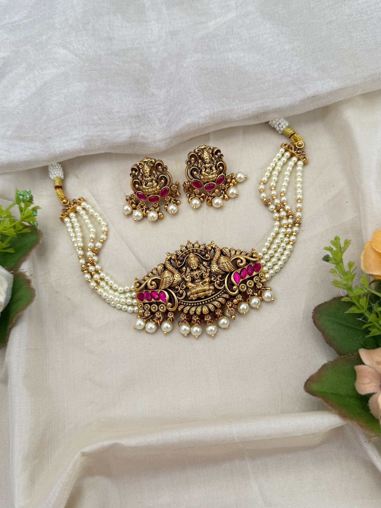 Royal Antique Pearl Choker Necklace Set 0705 - Mahilas