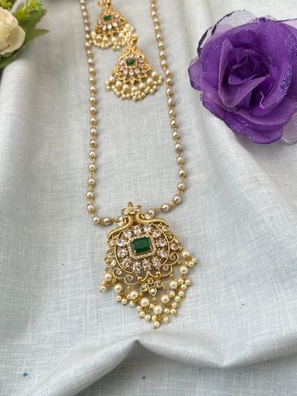 Royal Antique Pearl Pendant Long Necklace Set 4069 - Mahilas