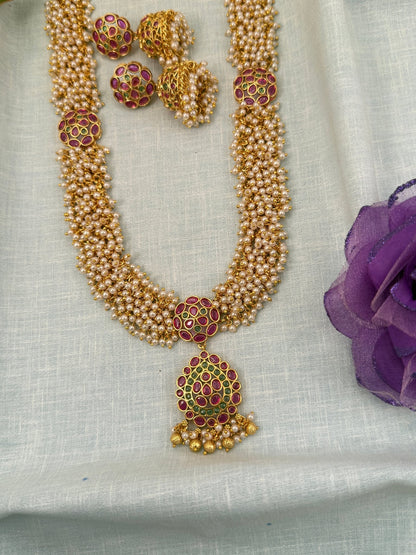 Royal Antique Pearl Pendant Mid Long Necklace Set 0628 - Mahilas