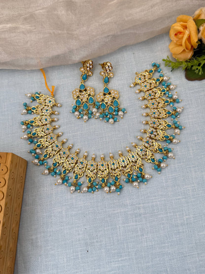 Royal Antique Pearl Stone Short Necklace Set 0552 - Mahilas