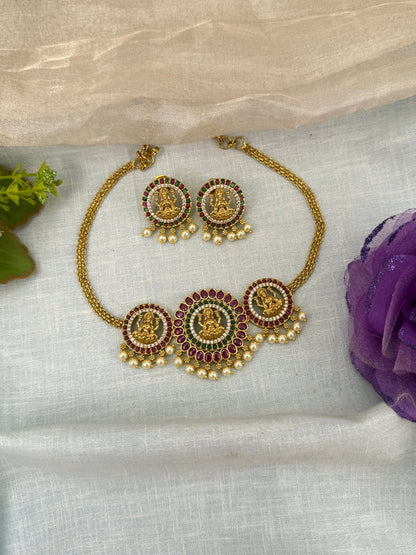 Royal Antique Pendant Choker Necklace Set 0606 - Mahilas