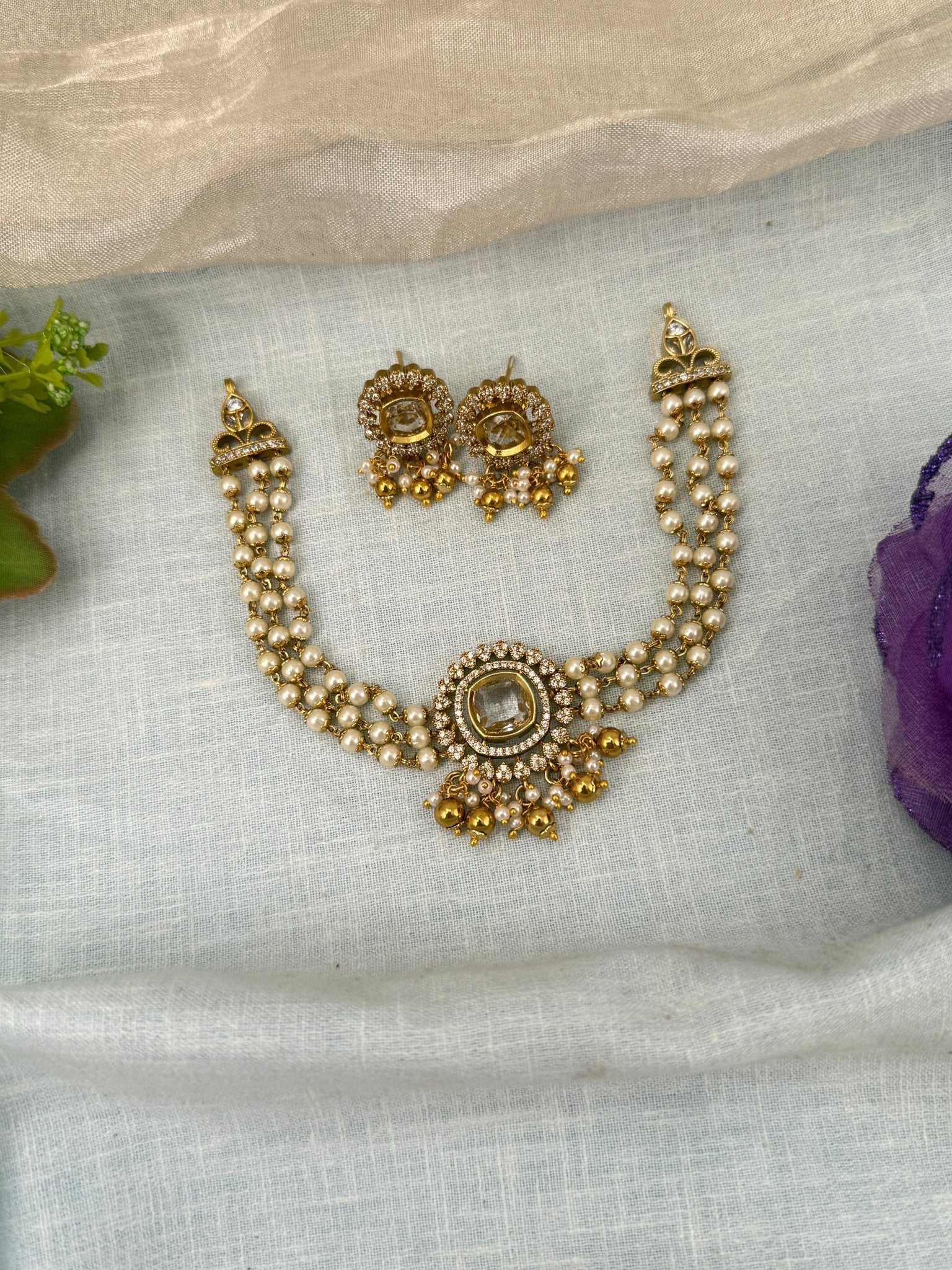 Royal Antique Pendant Choker Necklace Set 0607 - Mahilas