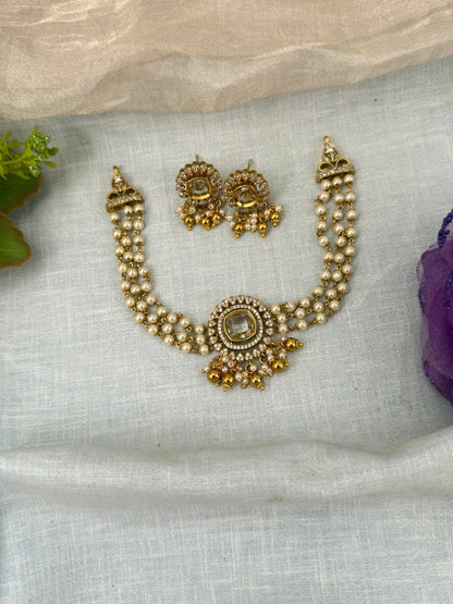 Royal Antique Pendant Choker Necklace Set 0607 - Mahilas