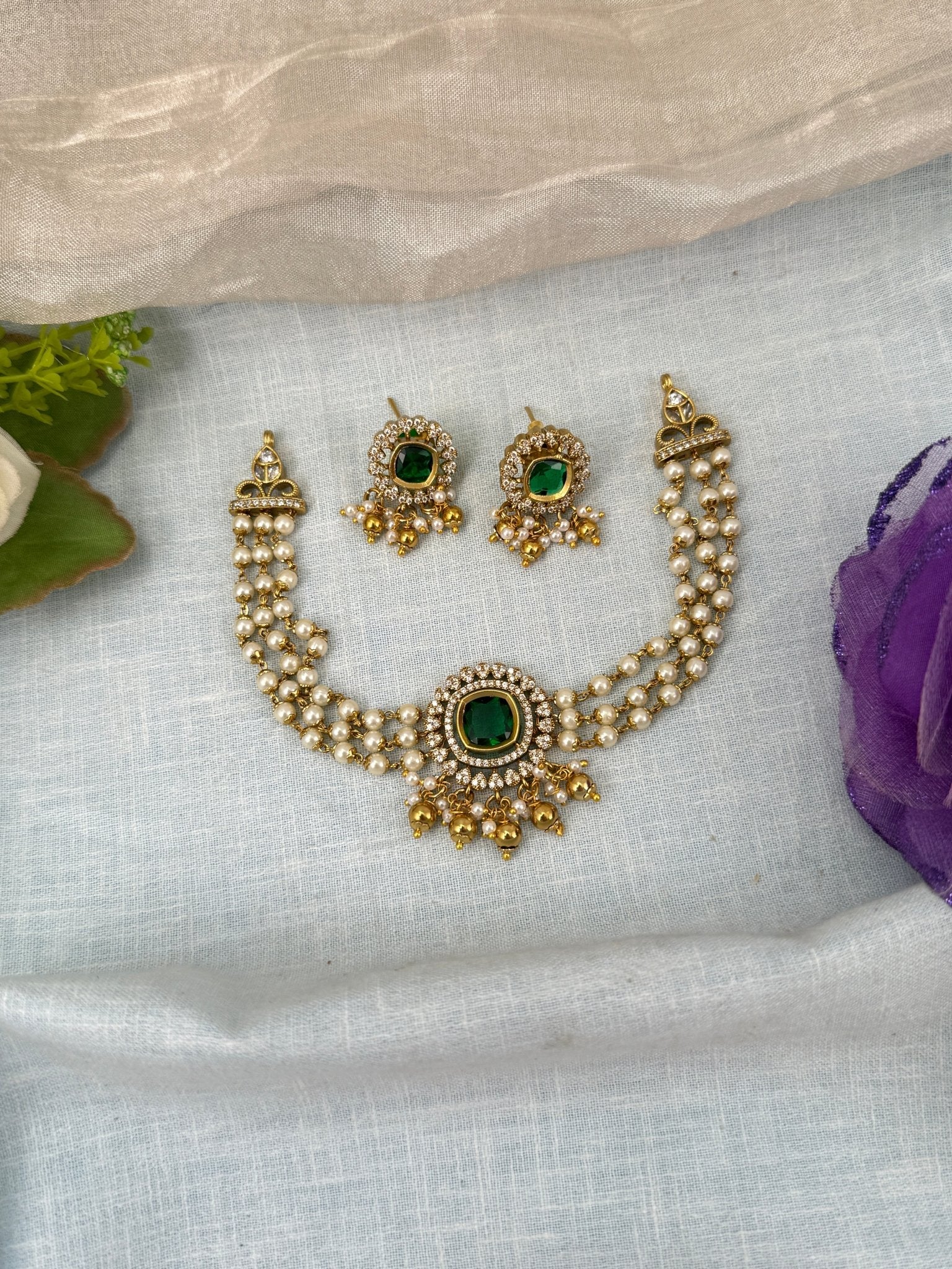 Royal Antique Pendant Choker Necklace Set 0609 - Mahilas