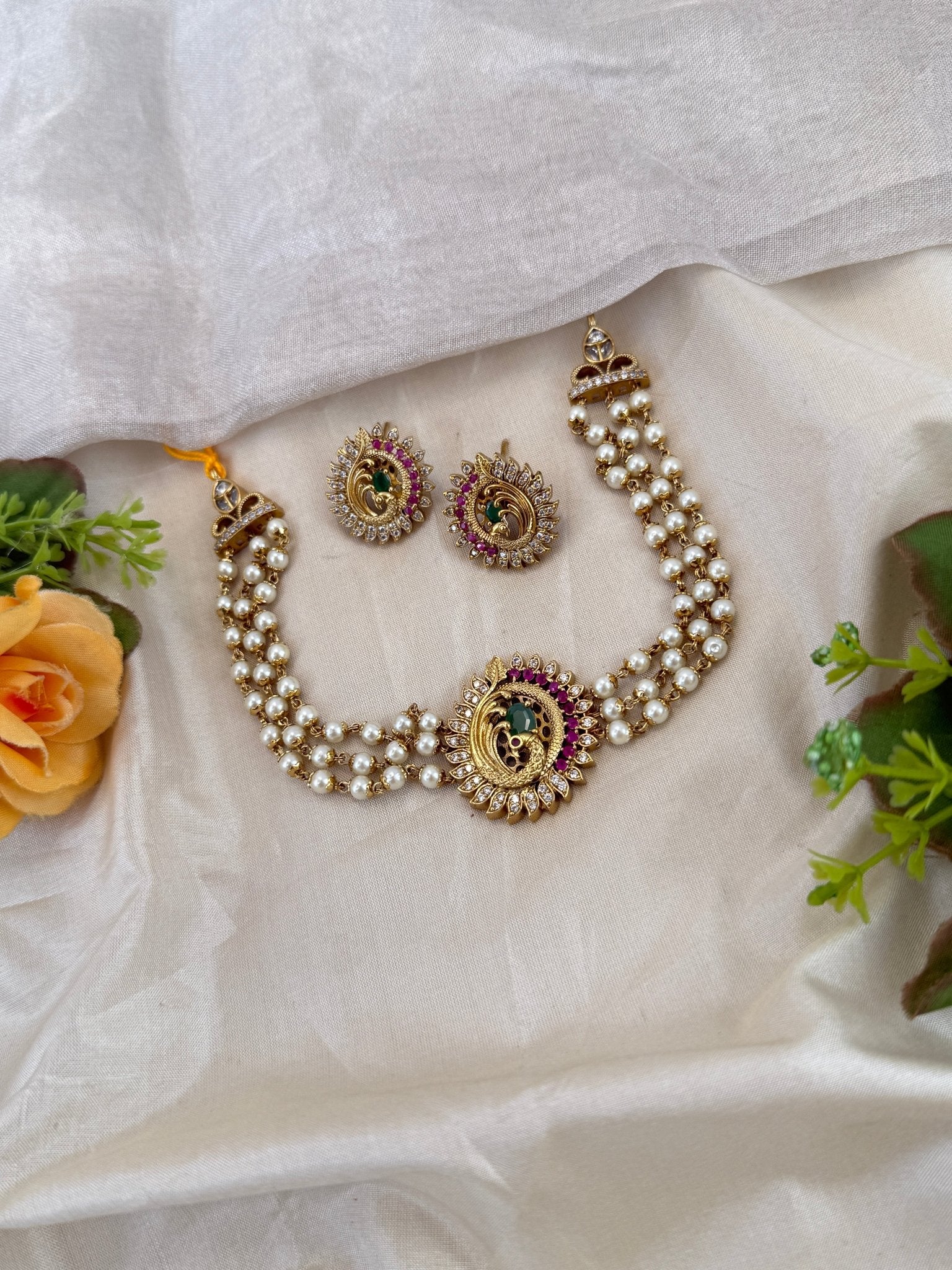 Royal Antique Pendant Choker Necklace Set 0874 - Mahilas