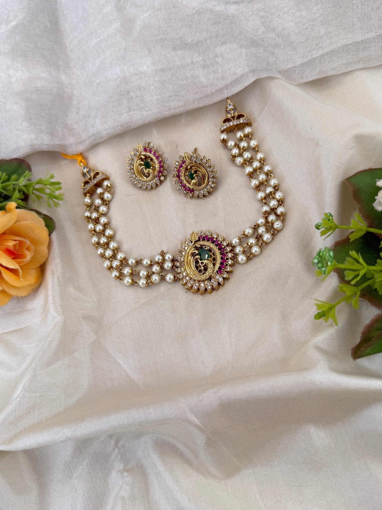 Royal Antique Pendant Choker Necklace Set 0874 - Mahilas
