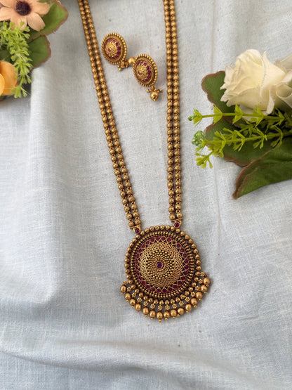 Royal Antique Pendant Long Necklace Set 1082 - Mahilas