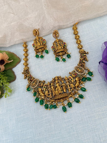 Royal Antique Ram Parivar Pendant Short Necklace Set 0936 - Mahilas