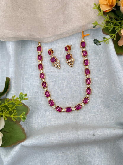 Royal Antique Ruby Stone Short Necklace Set 0215 - Mahilas