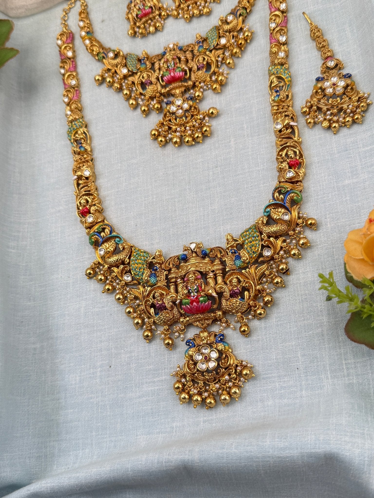 Royal Antique Semi - Bridal Necklace Set 0729 - Mahilas