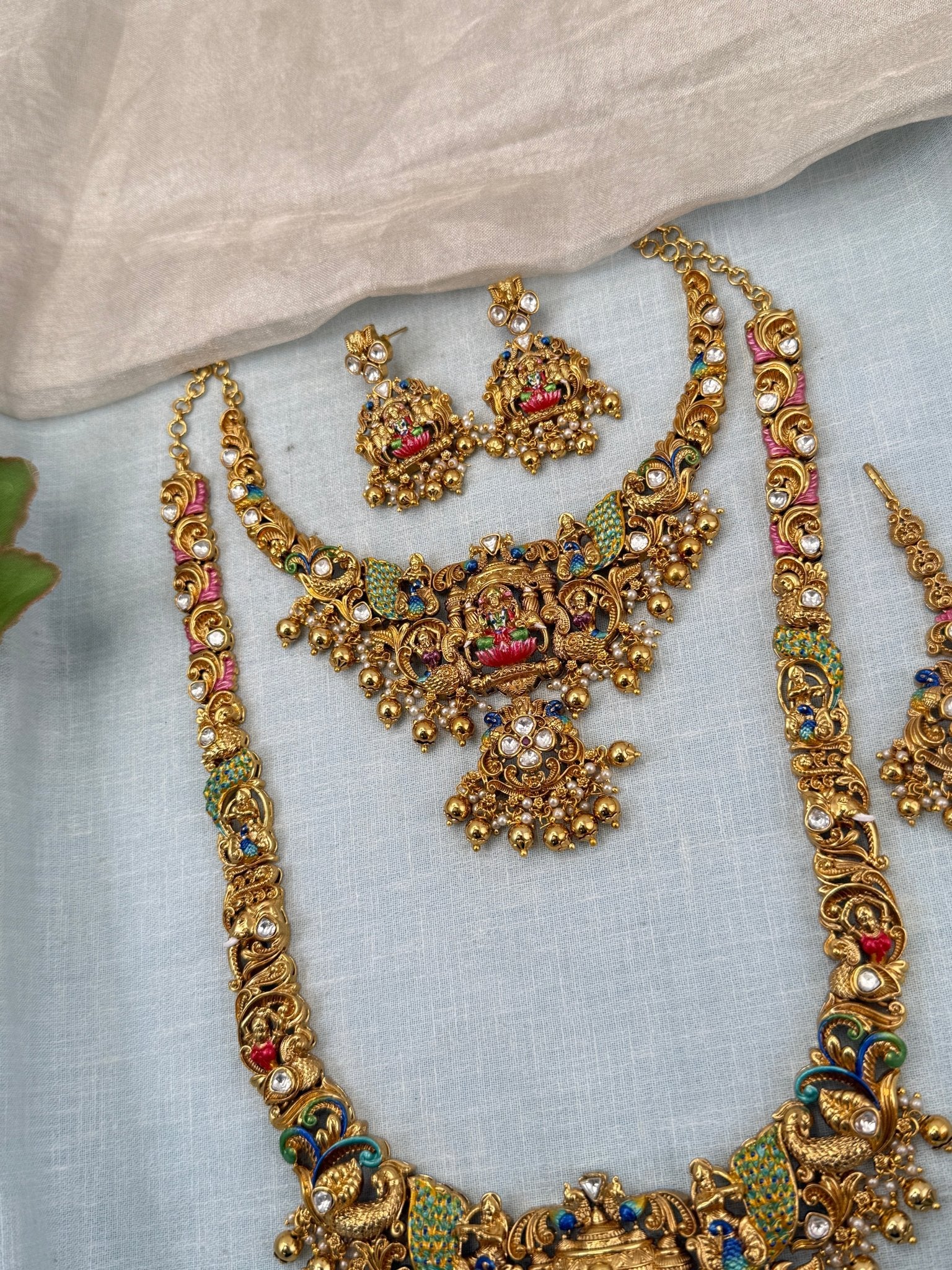 Royal Antique Semi - Bridal Necklace Set 0729 - Mahilas
