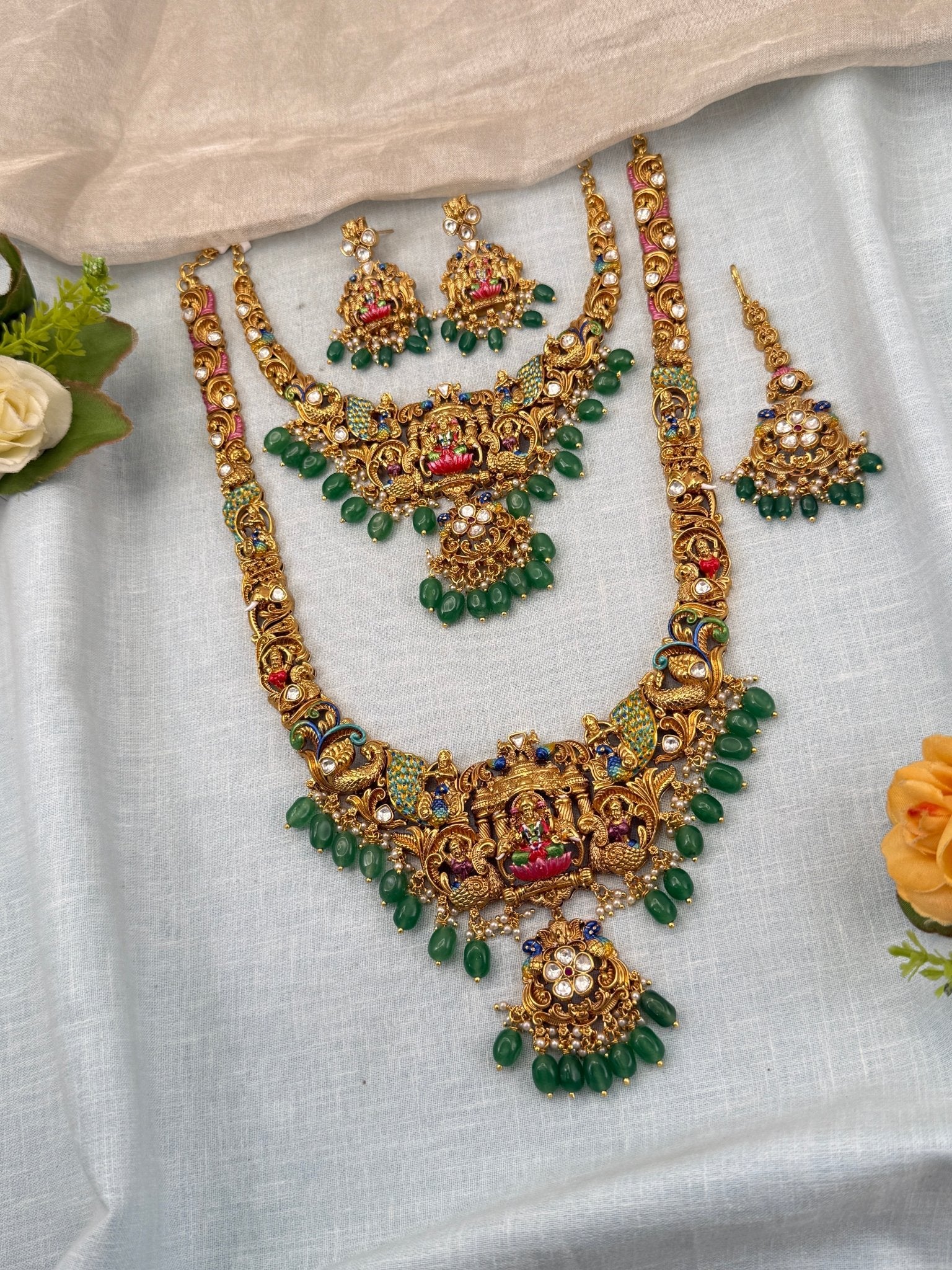 Royal Antique Semi - Bridal Necklace Set 0730 - Mahilas
