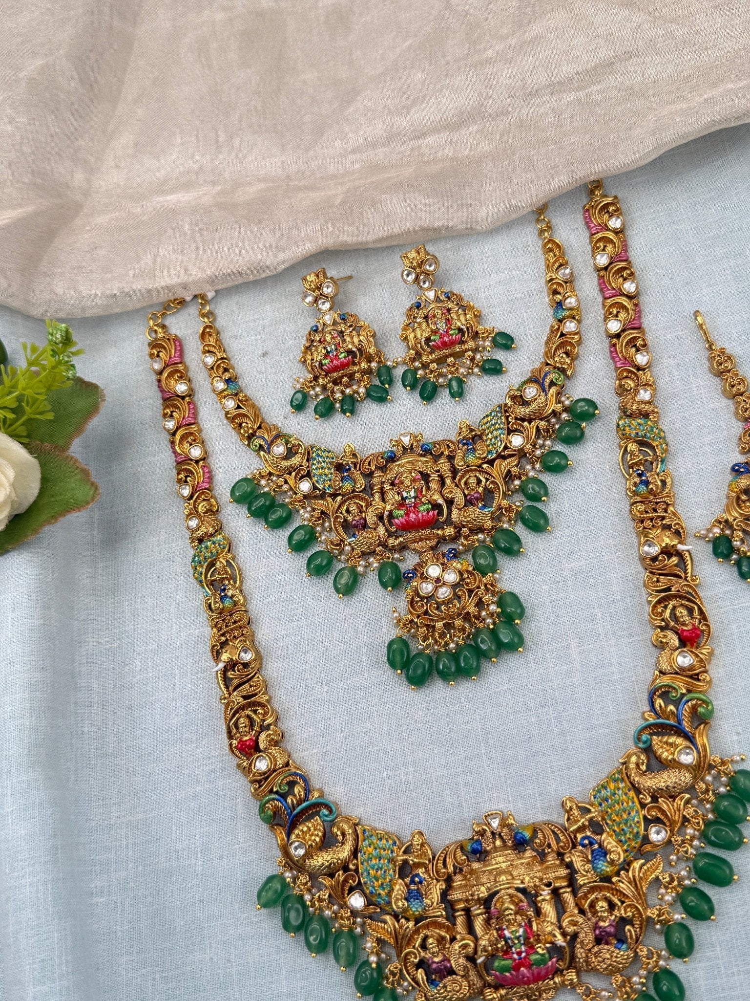 Royal Antique Semi - Bridal Necklace Set 0730 - Mahilas