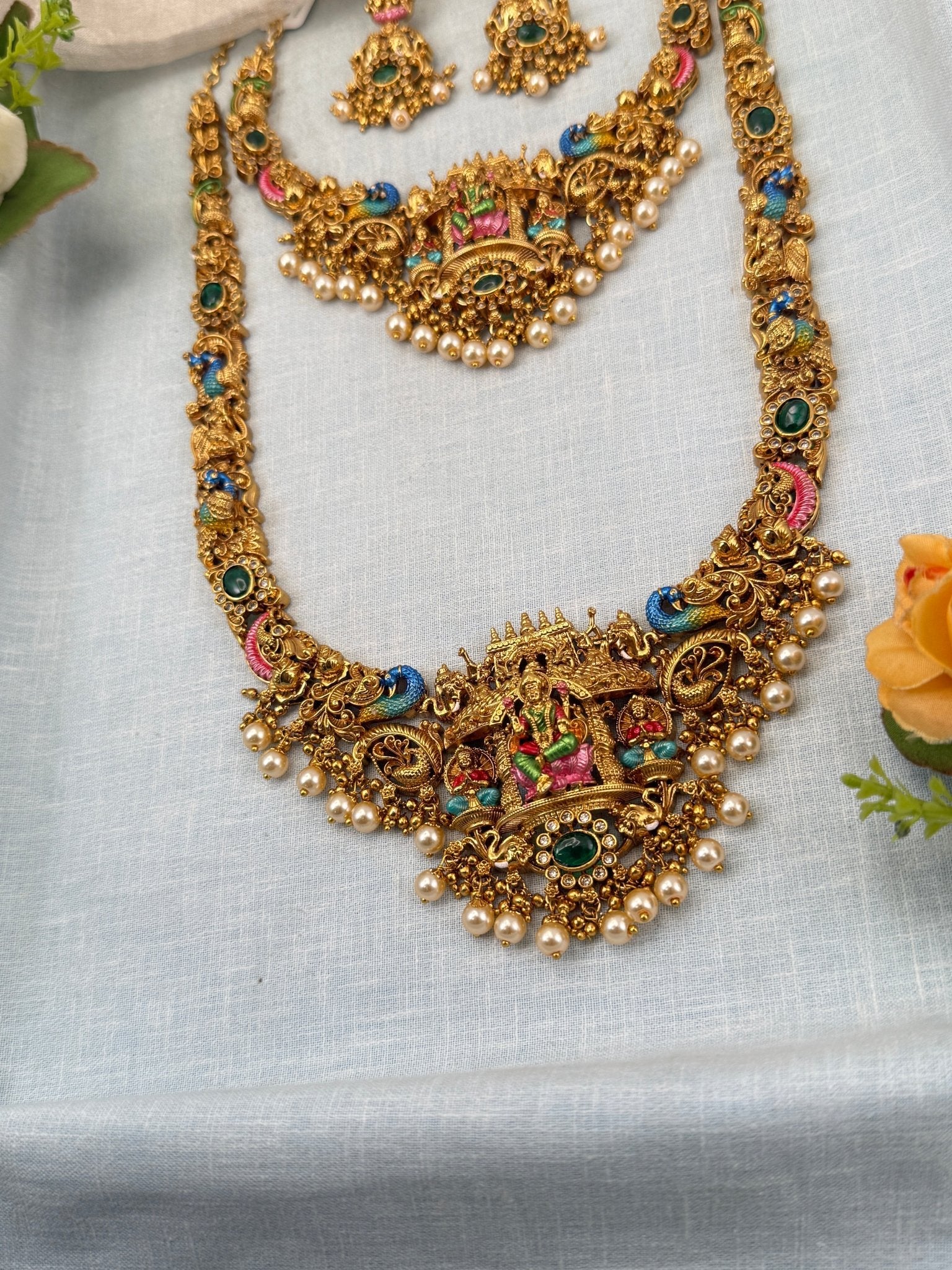 Royal Antique Semi - Bridal Necklace Set 0732 - Mahilas