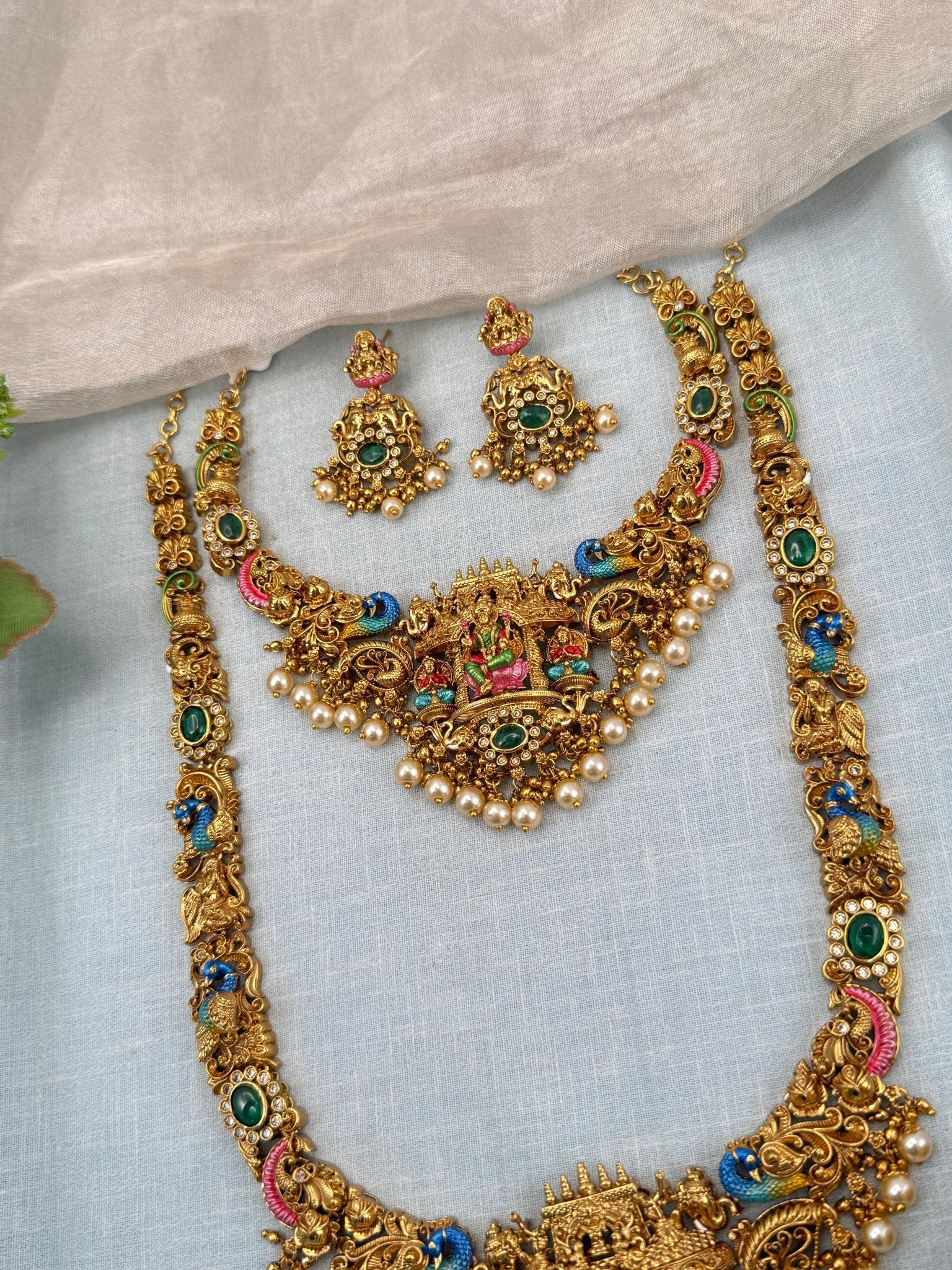 Royal Antique Semi - Bridal Necklace Set 0732 - Mahilas