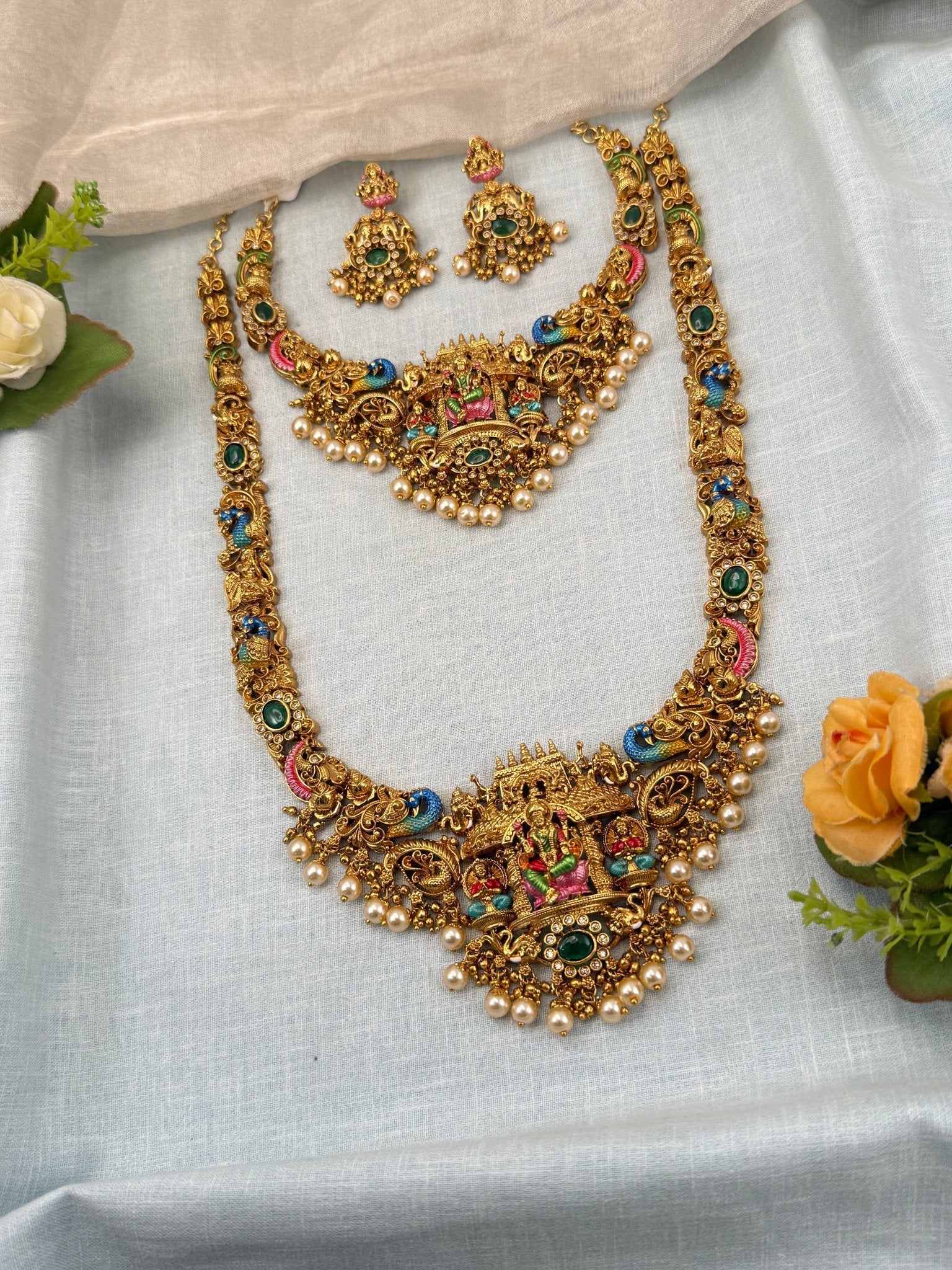 Royal Antique Semi - Bridal Necklace Set 0732 - Mahilas