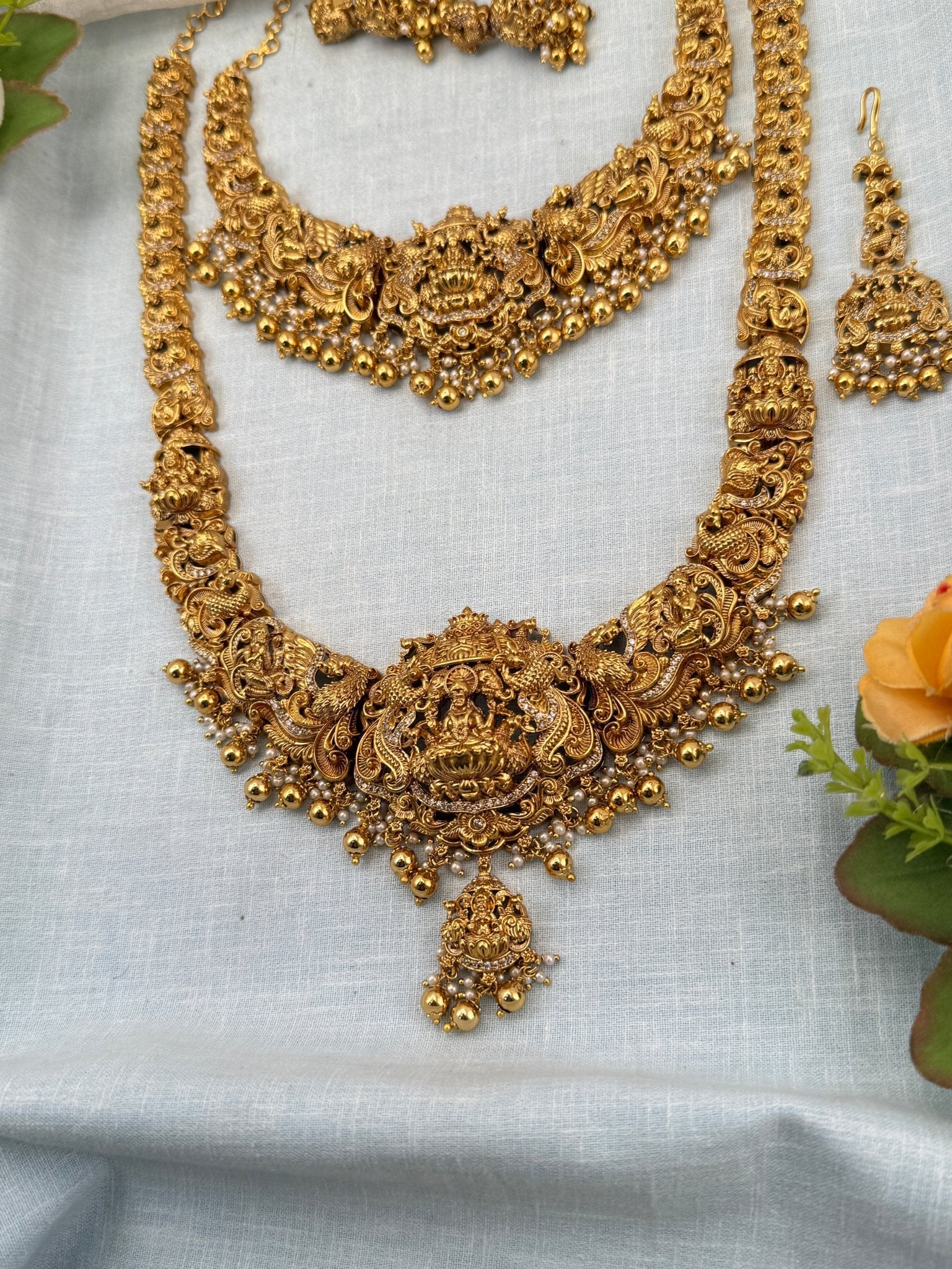 Royal Antique Semi - Bridal Necklace Set 0734 - Mahilas