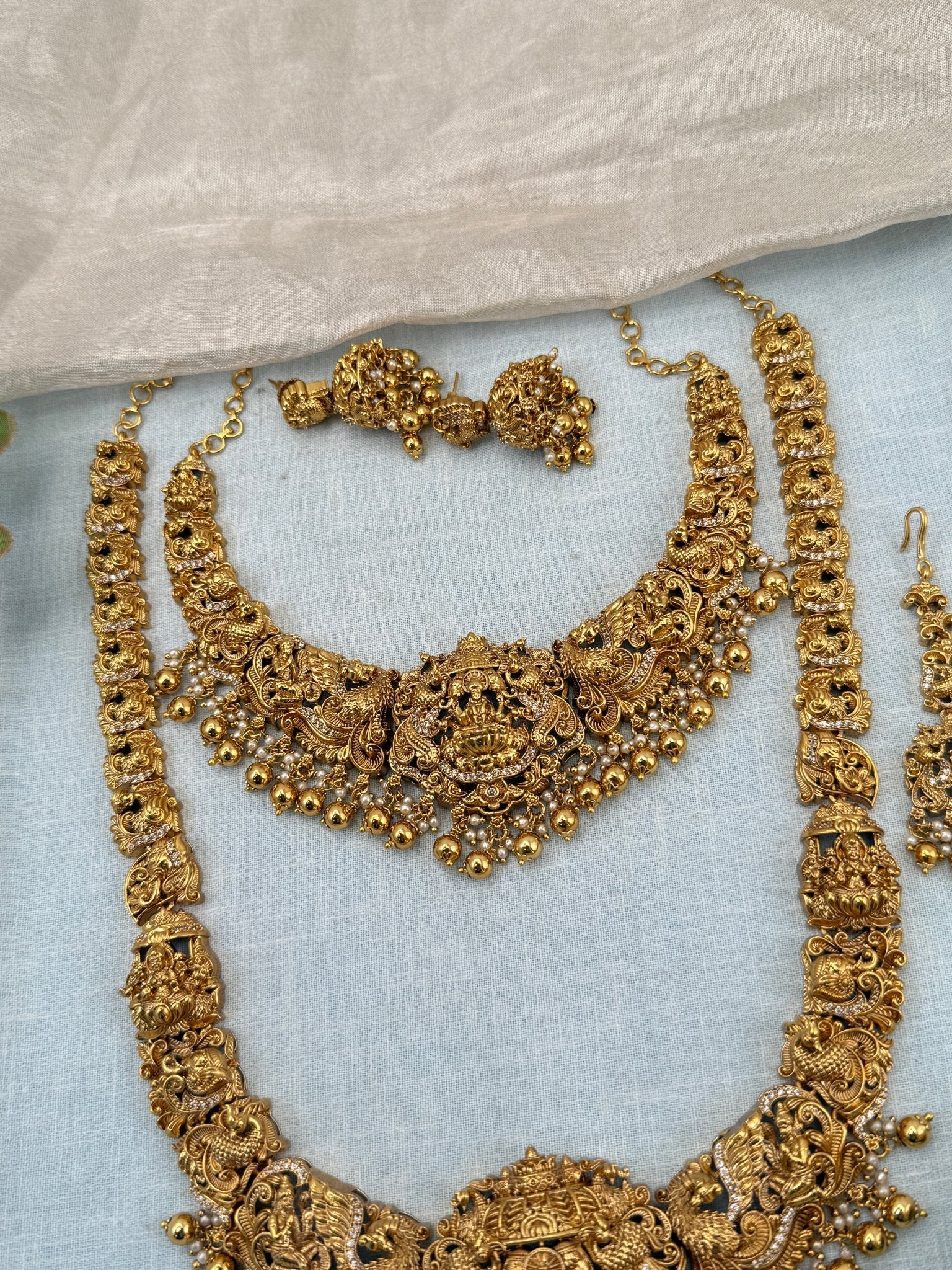 Royal Antique Semi - Bridal Necklace Set 0734 - Mahilas