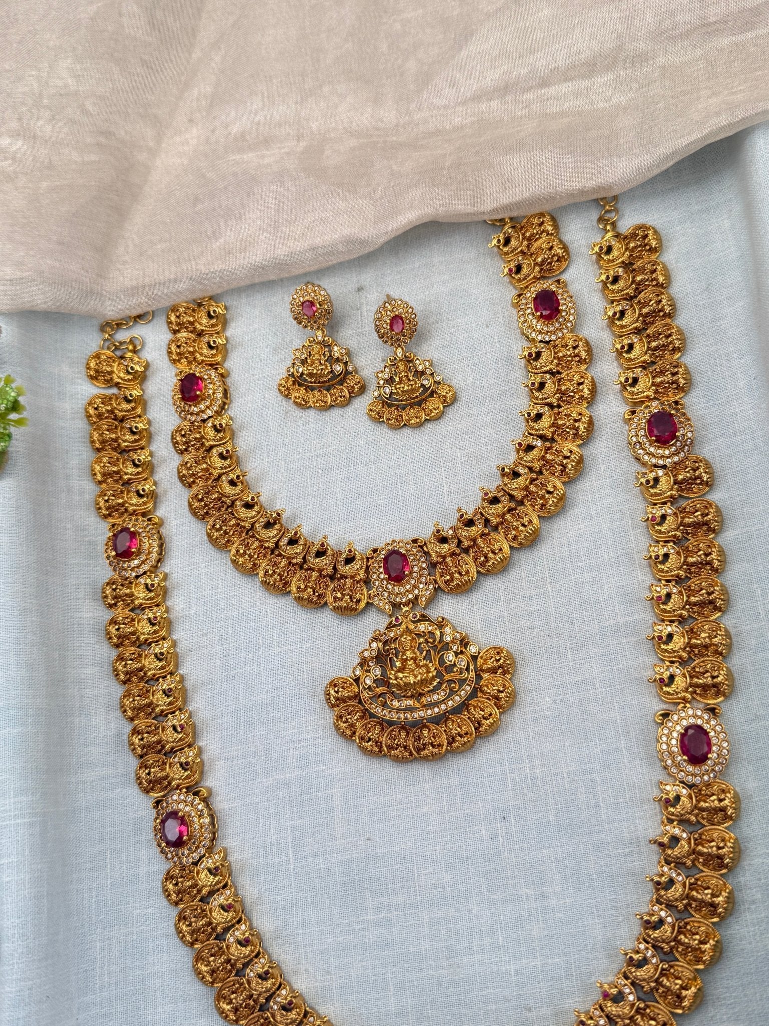 Royal Antique Semi - Bridal Necklace Set 0754 - Mahilas