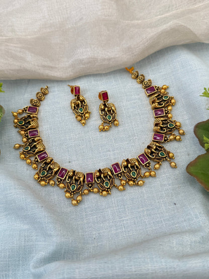 Royal Antique Short Elephant Necklace Set 1167 - Mahilas