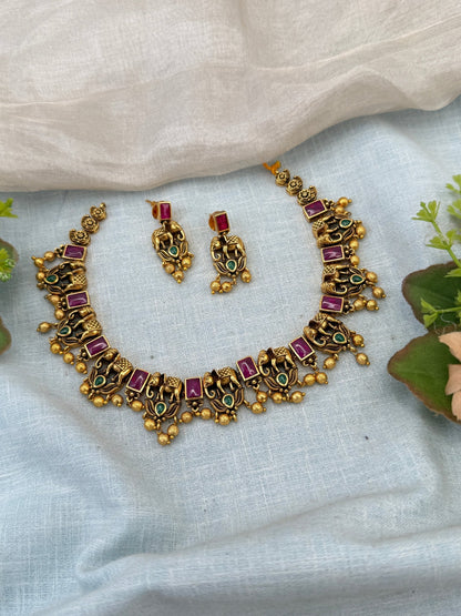 Royal Antique Short Elephant Necklace Set 1167 - Mahilas
