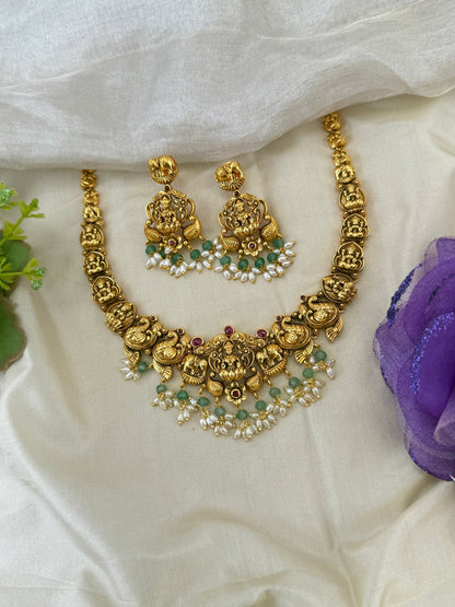 Royal Antique Short Gaja Lakshmi Necklace Set 1180 - Mahilas
