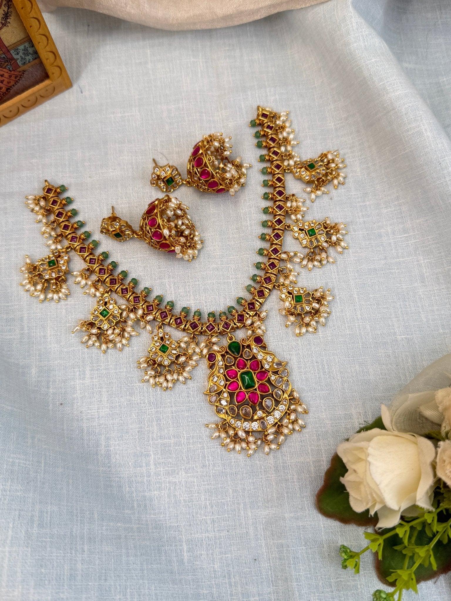 Royal Antique Short Guttapusalu Necklace Set 883 - Mahilas