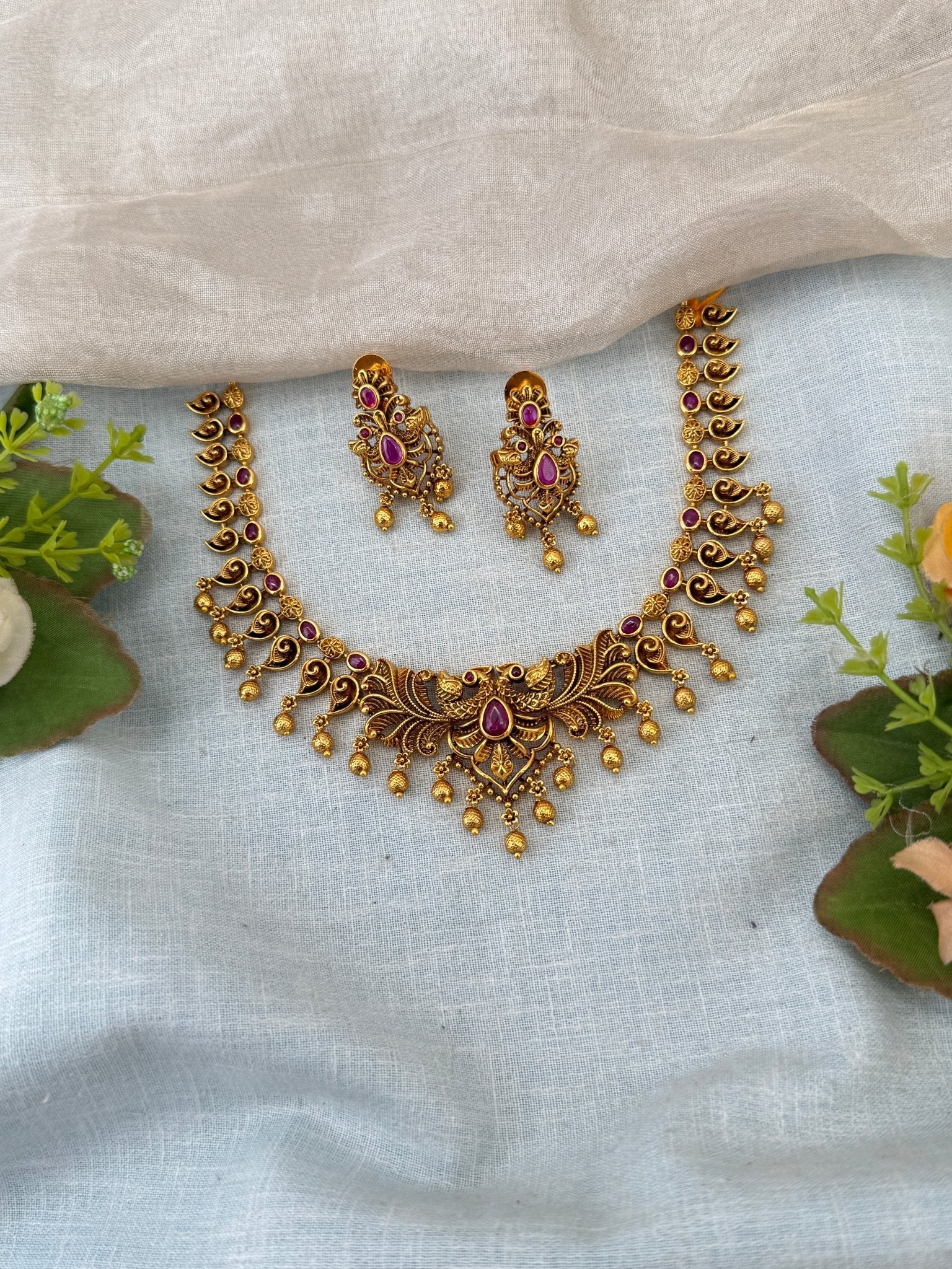 Royal Antique Short Peacock Necklace Set 1172 - Mahilas