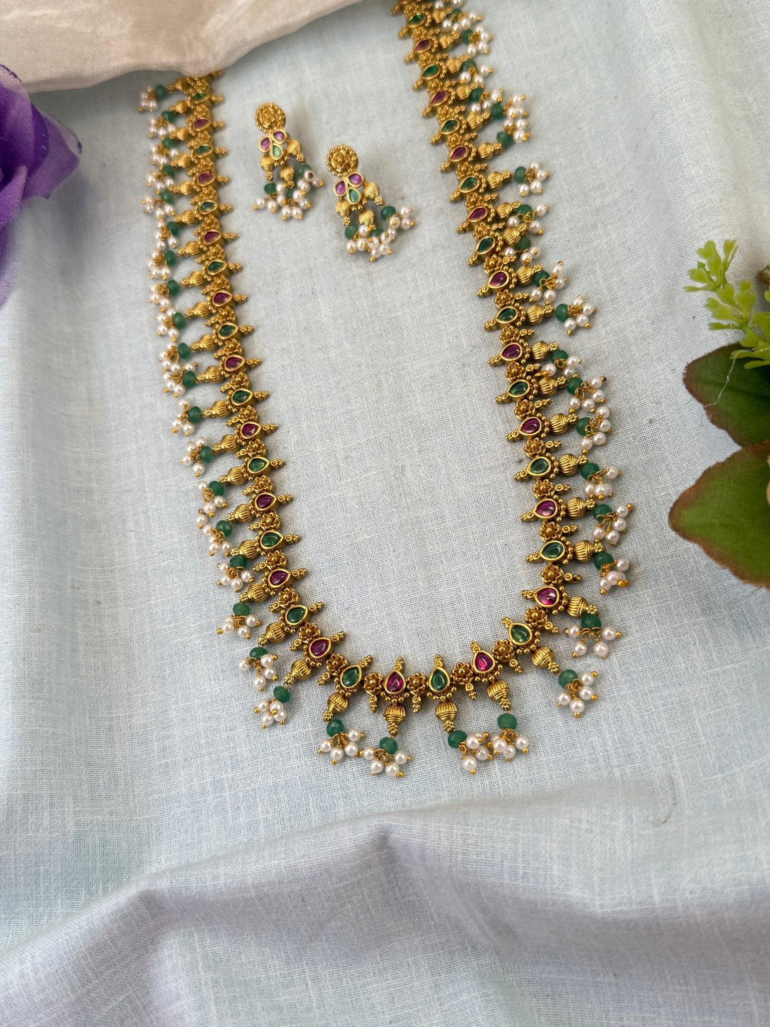 Royal Antique Simple Long Necklace Set 0857 - Mahilas