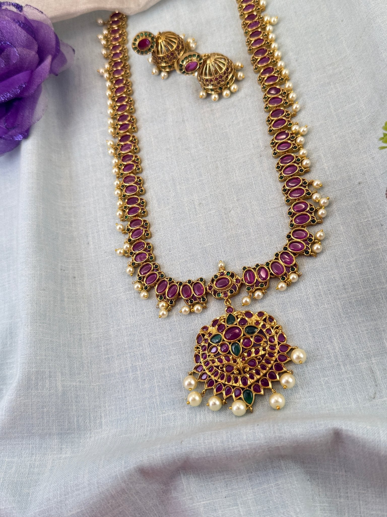 Royal Antique Simple Long Pendant Necklace Set 0858 - Mahilas