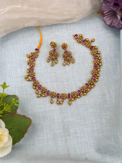 Royal Antique Simple Short Necklace Set 0193 - Mahilas