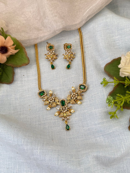 Royal Antique Simple Stone Short Necklace Set 0962 - Mahilas