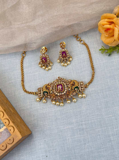 Royal Antique Stone Choker Necklace Set 0555 - Mahilas
