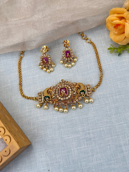 Royal Antique Stone Choker Necklace Set 0555 - Mahilas