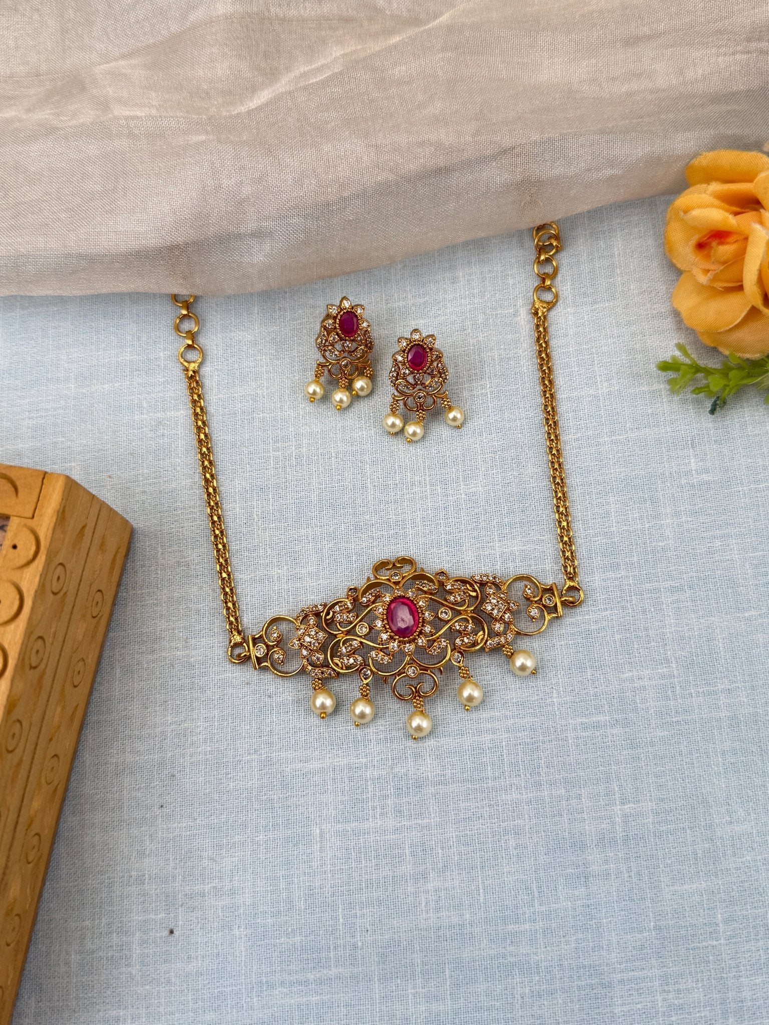 Royal Antique Stone Choker Necklace Set 0560 - Mahilas