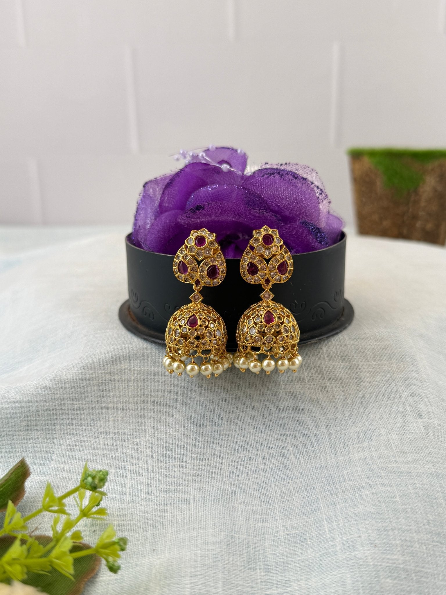 Royal Antique Stone Jhumka Earrings 1138 - Mahilas