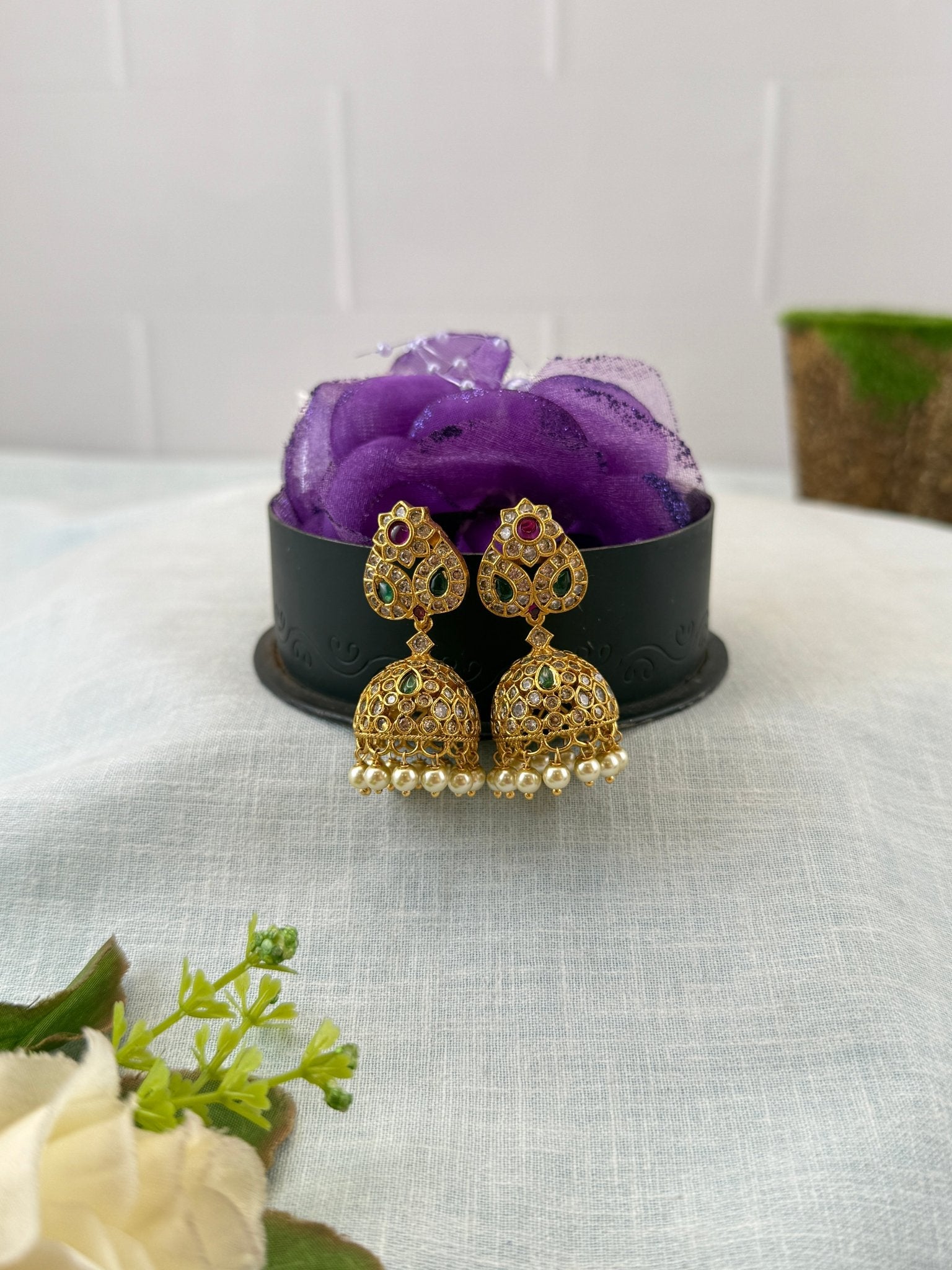Royal Antique Stone Jhumka Earrings 1158 - Mahilas
