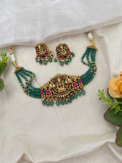 Royal Antique Stone Layer Choker Necklace Set 0708 - Mahilas