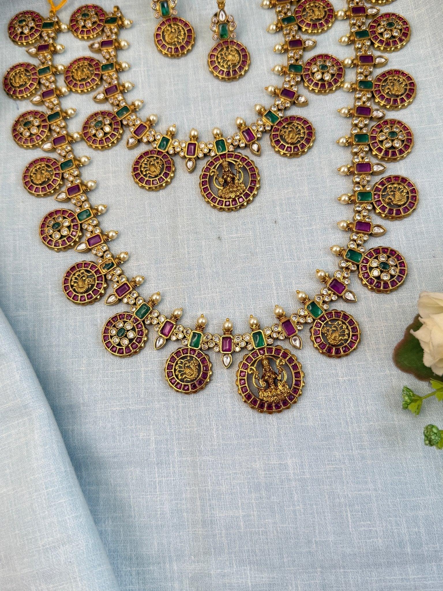 Royal Antique Stone Peacock Semi Bridal Necklace Set 947 - Mahilas