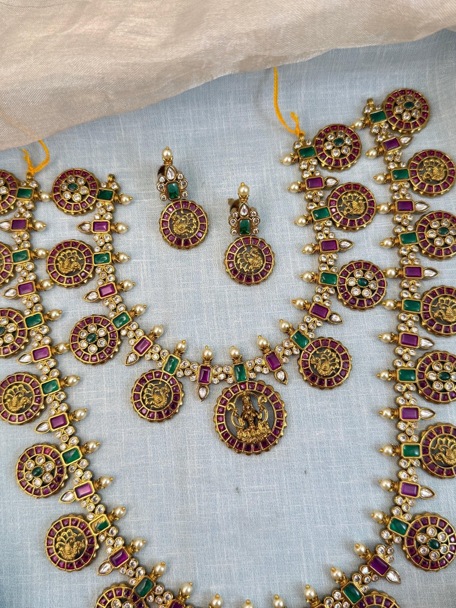 Royal Antique Stone Peacock Semi Bridal Necklace Set 947 - Mahilas