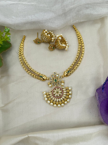 Royal Antique Stone Short Necklace Set 0650 - Mahilas