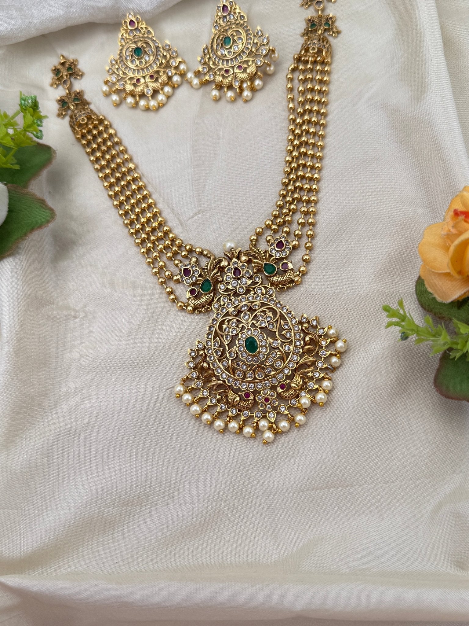 Royal Antique Stone Short Necklace Set 0697 - Mahilas