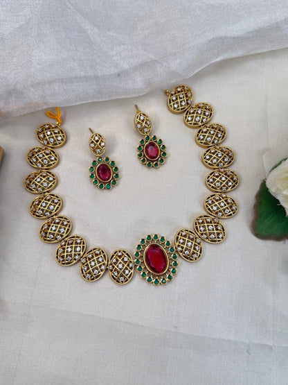 Royal Antique Stone Short Necklace Set 917 - Mahilas