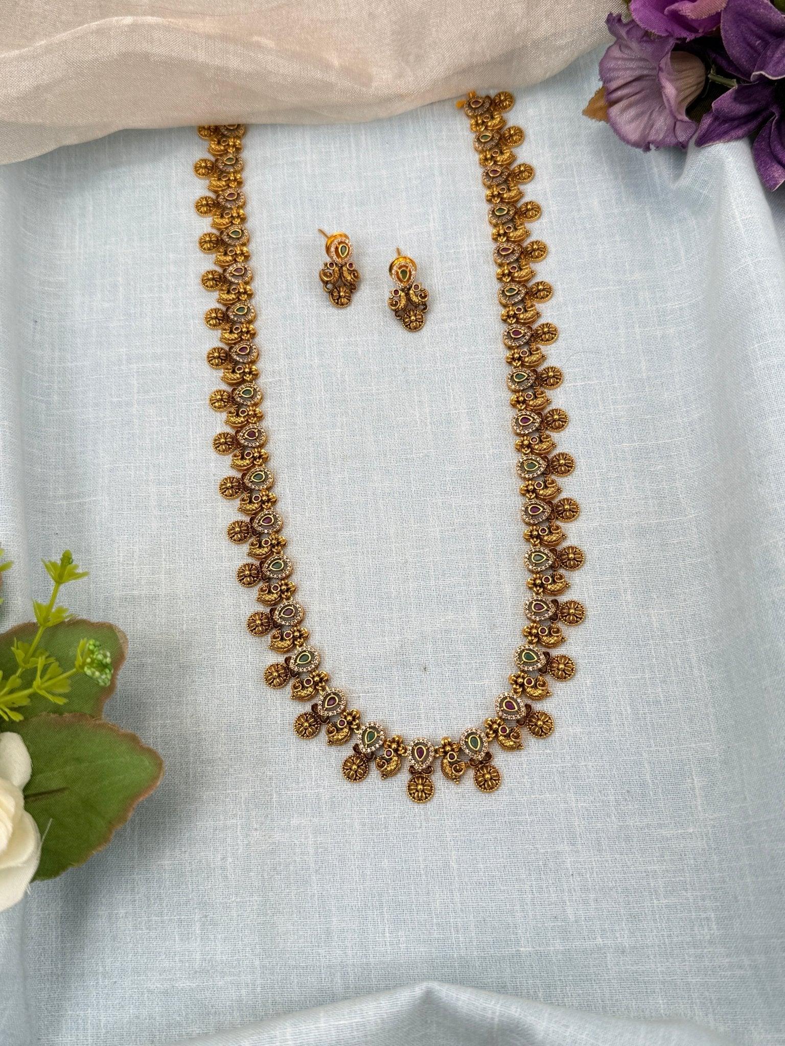 Royal Antique Stone Statement Long Necklace Set 0201 - Mahilas
