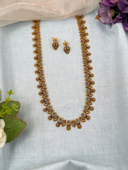Royal Antique Stone Statement Long Necklace Set 0201 - Mahilas