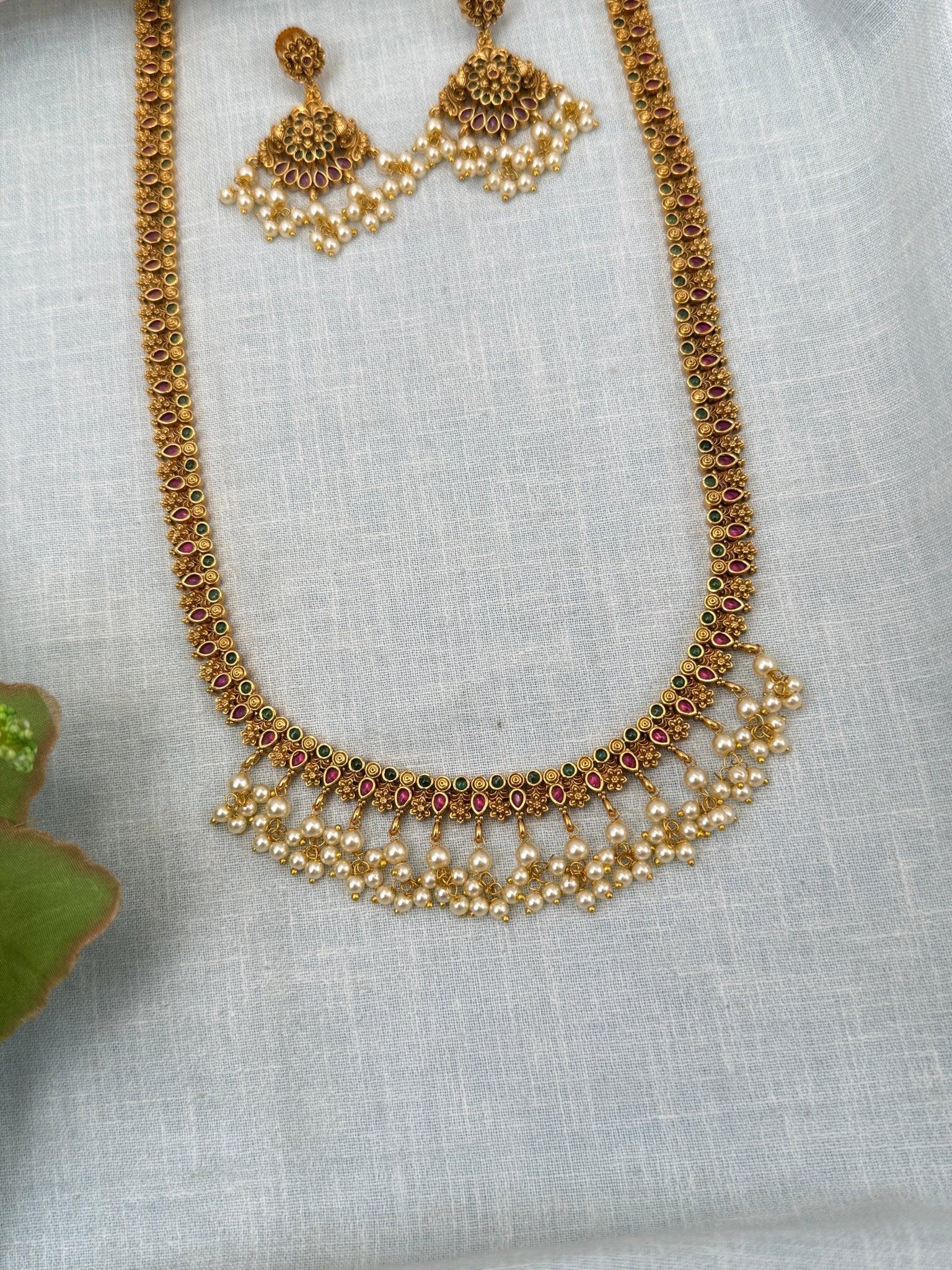 Royal Antique Stone Statement Long Necklace Set 0202 - Mahilas