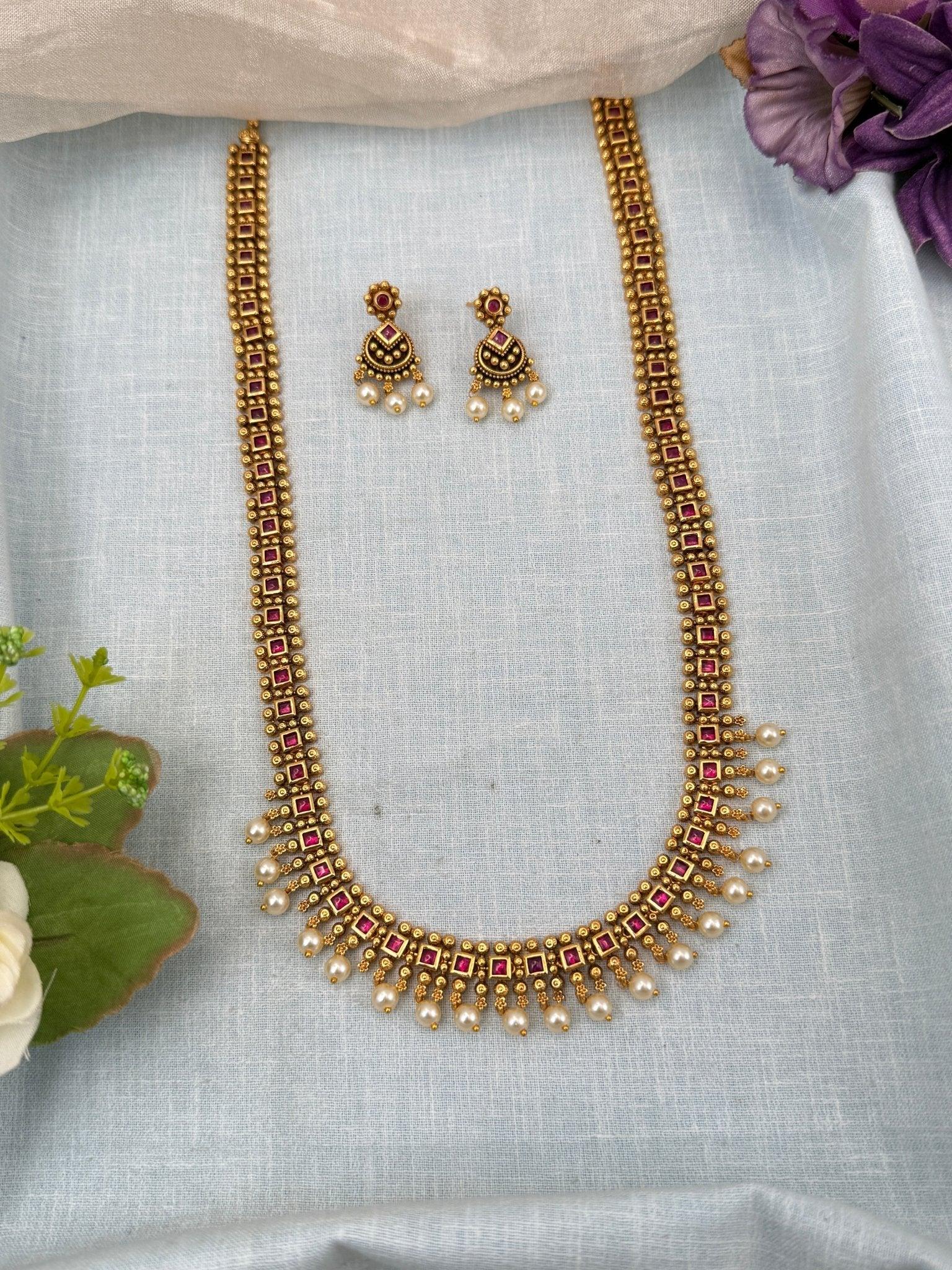 Royal Antique Stone Statement Long Necklace Set 0204 - Mahilas