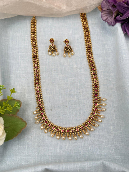 Royal Antique Stone Statement Long Necklace Set 0204 - Mahilas